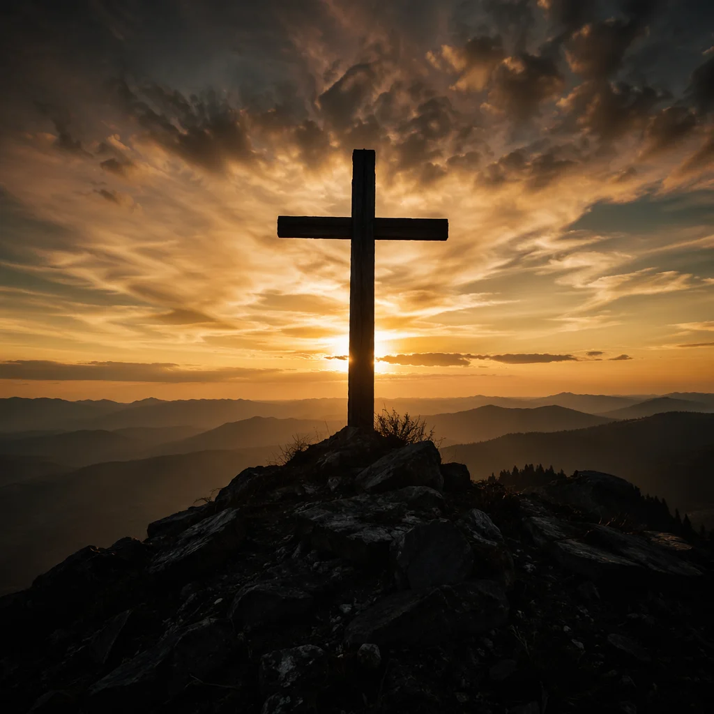 Easter Cross Sunrise Over Mountain Ridge