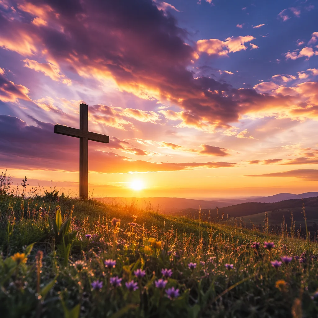 Easter Cross at Sunrise on Hillside