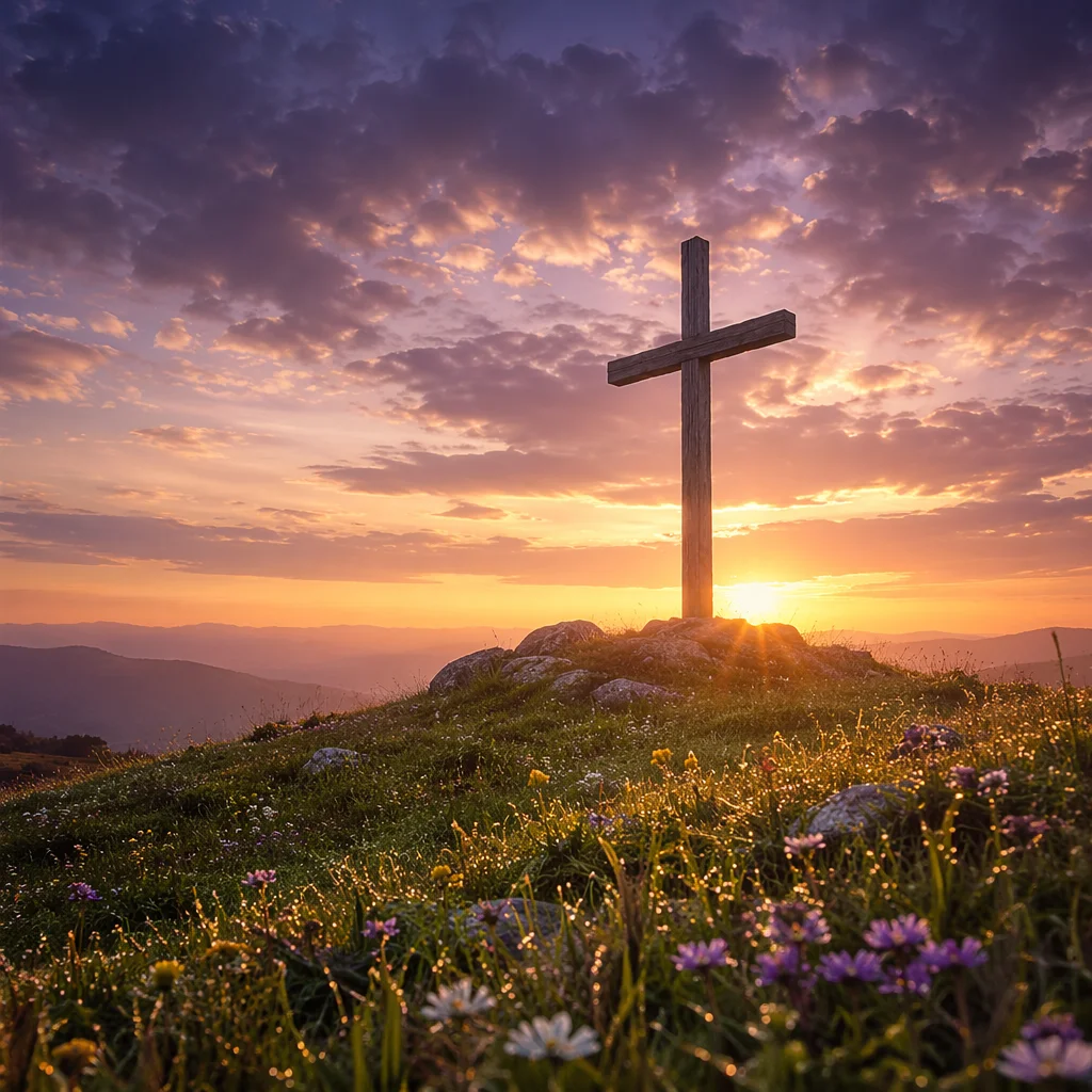 Easter Cross at Sunrise on Hill
