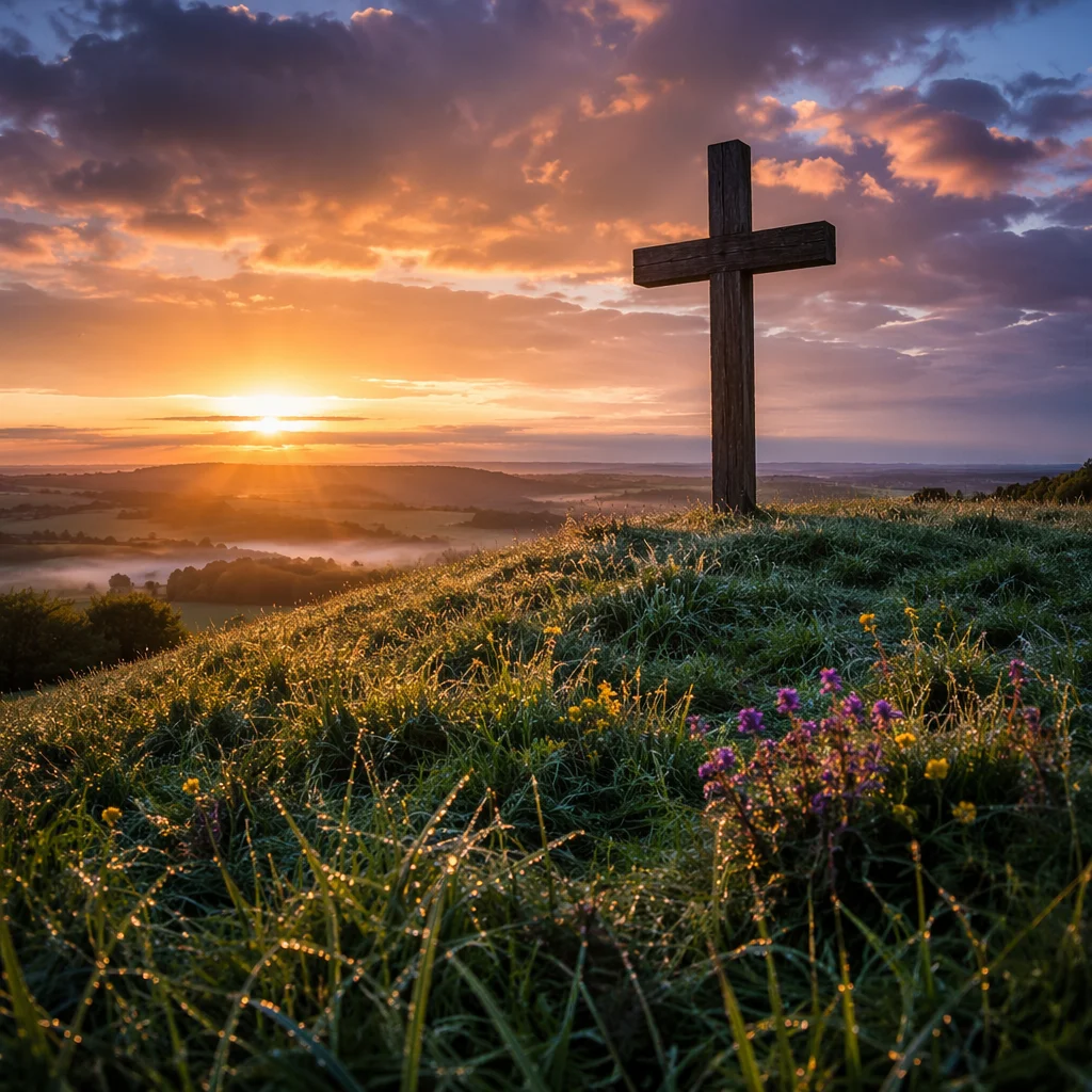 Easter Cross at Dramatic Sunrise Meadow