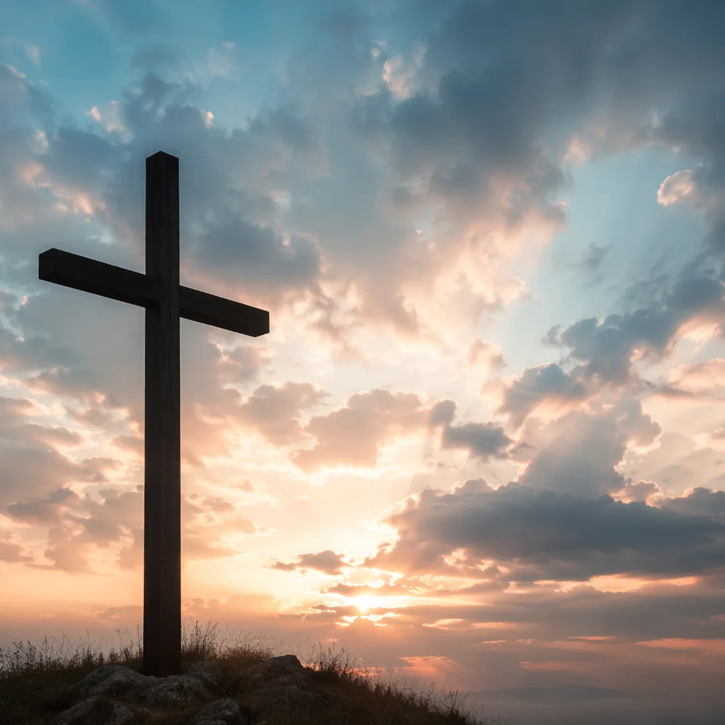 Easter Cross at Dramatic Sunrise Sky