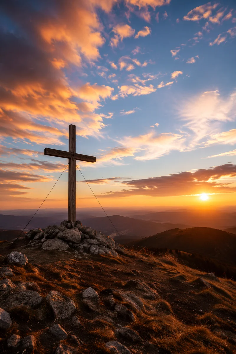 Easter Cross Sunrise Over Mountain Ridge