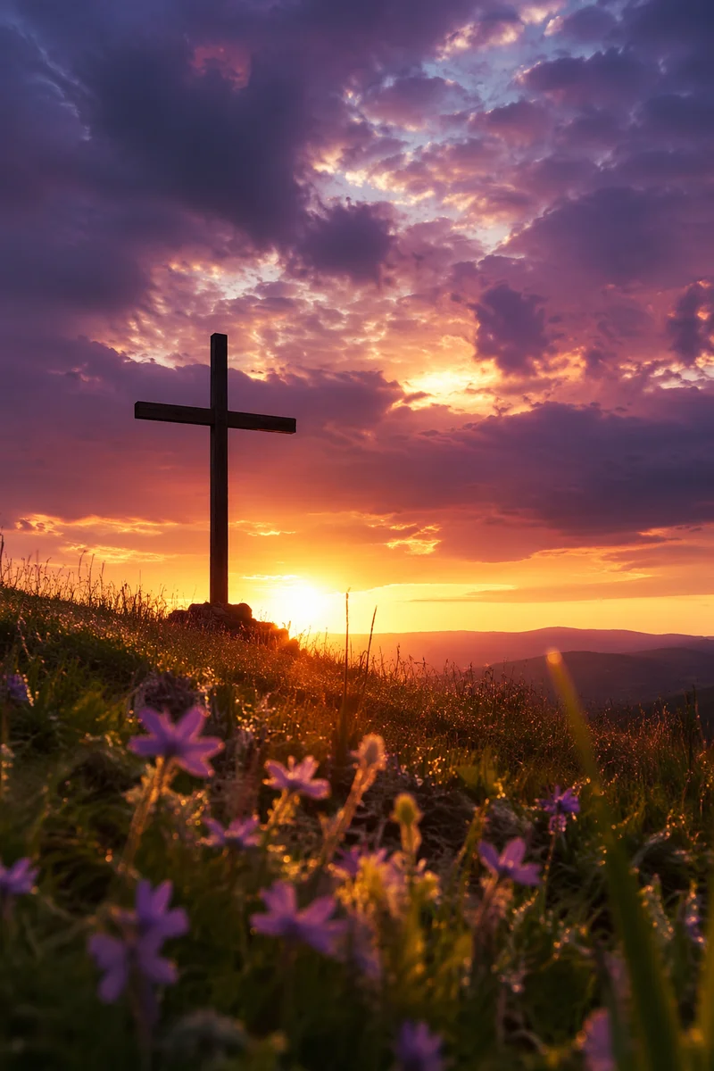 Easter Cross at Sunrise on Hillside
