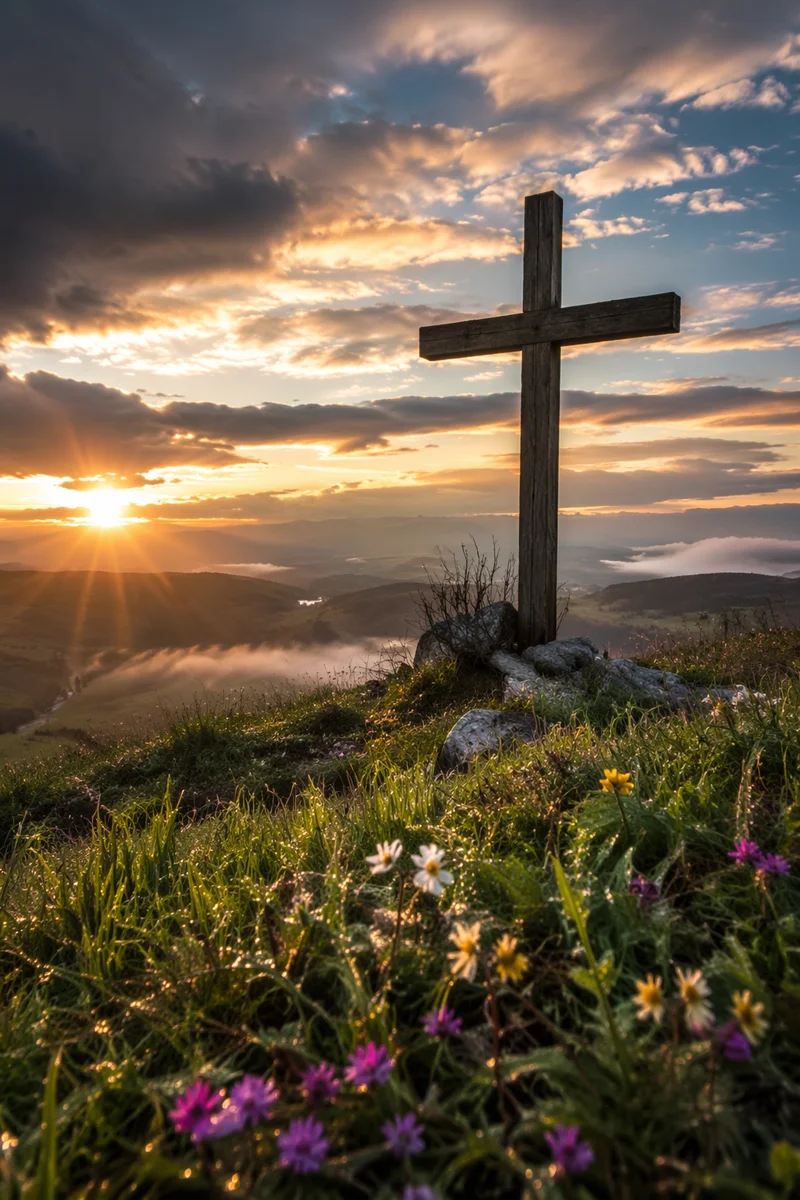 Easter Cross at Dramatic Sunrise