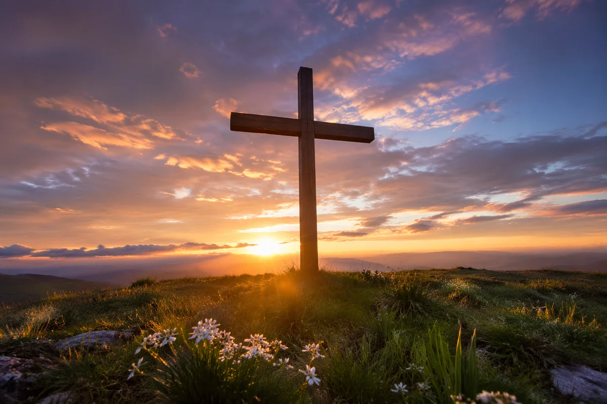 Easter Cross at Sunrise on Hill