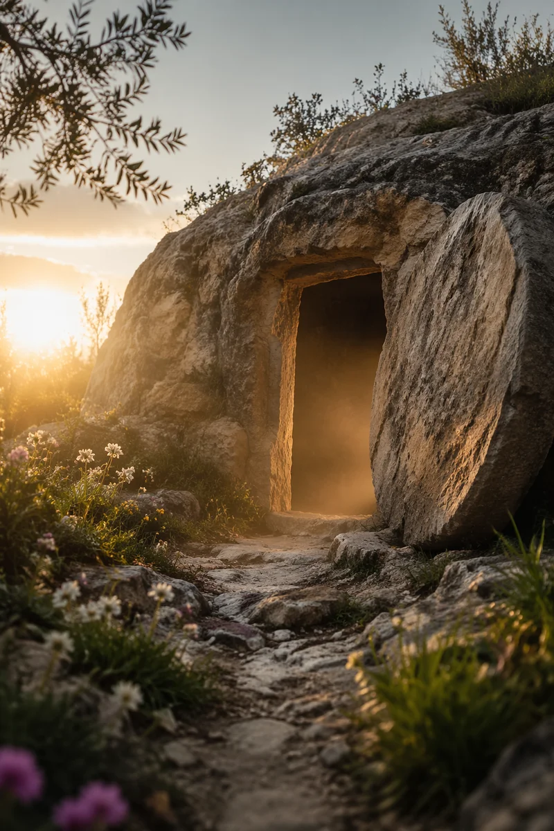 Empty Easter Tomb at Sunrise