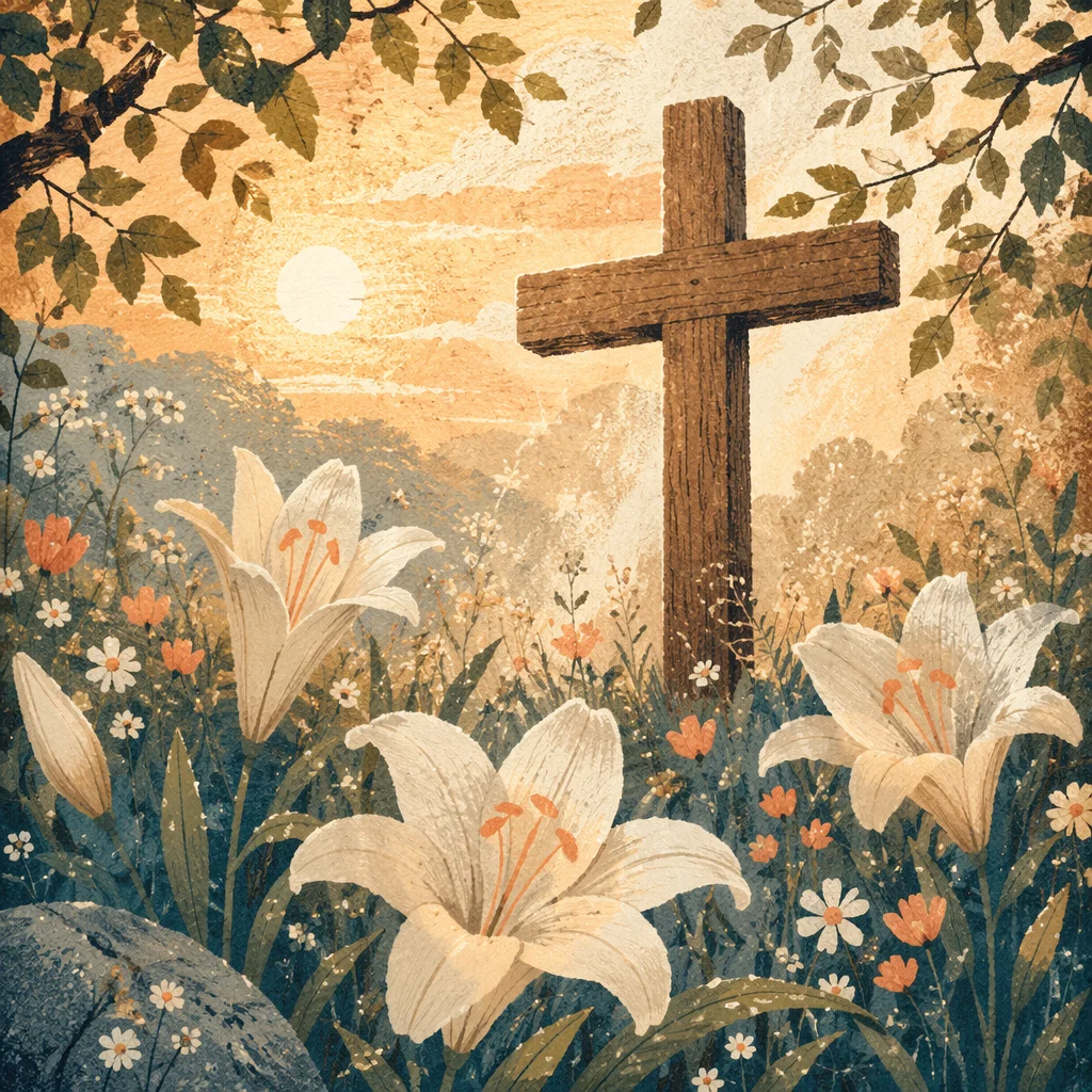 Easter Garden Cross with White Lilies