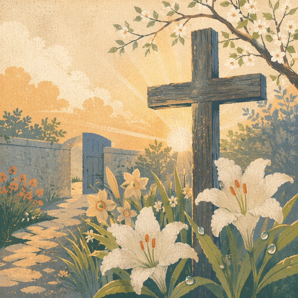 Peaceful Easter Garden Cross with Lilies