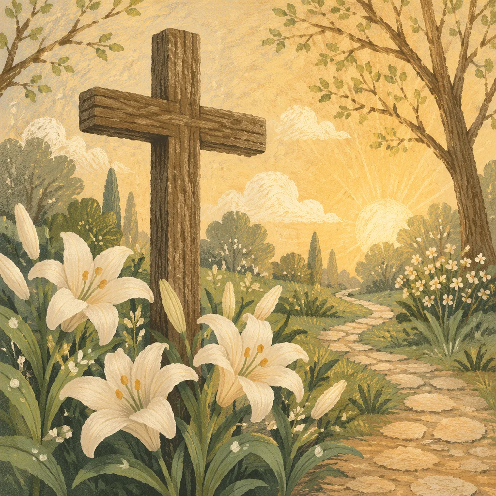 Easter Garden Cross with White Lilies
