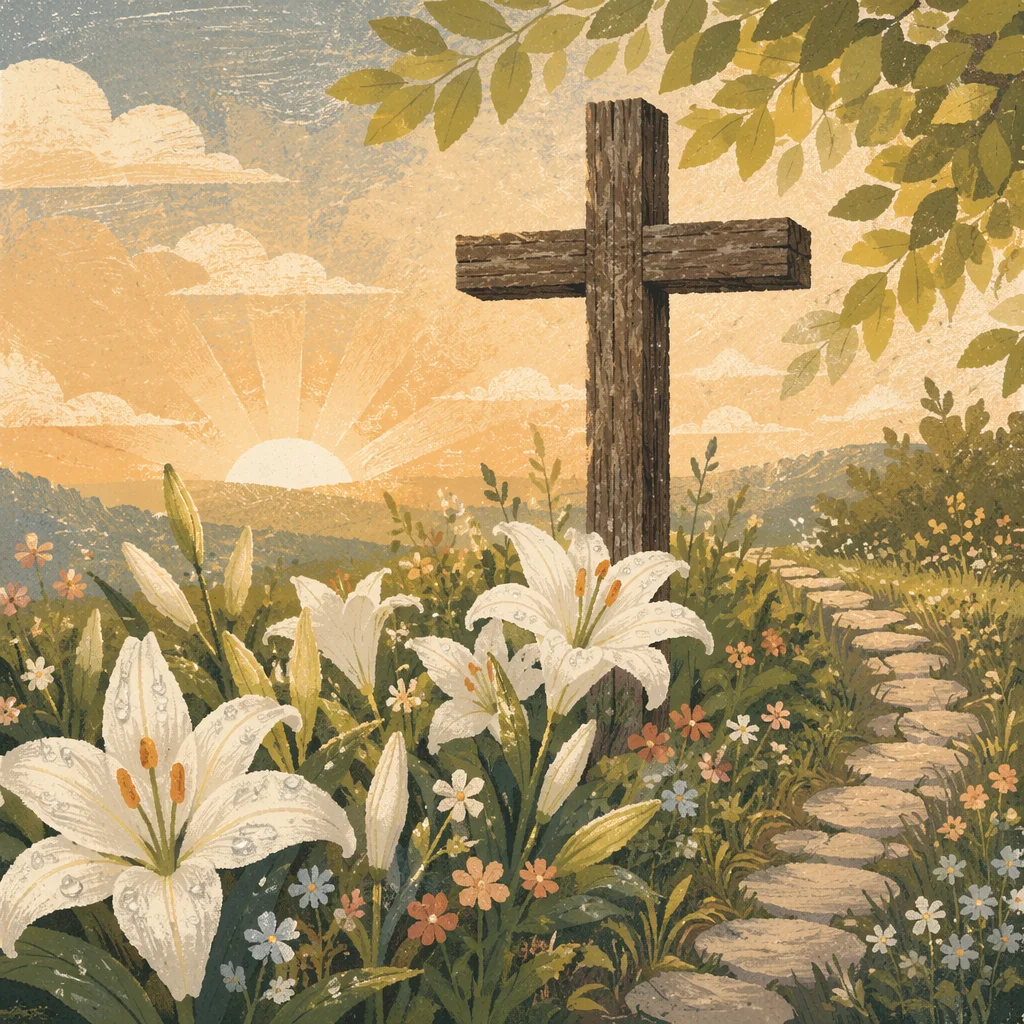 Easter Garden Cross with White Lilies