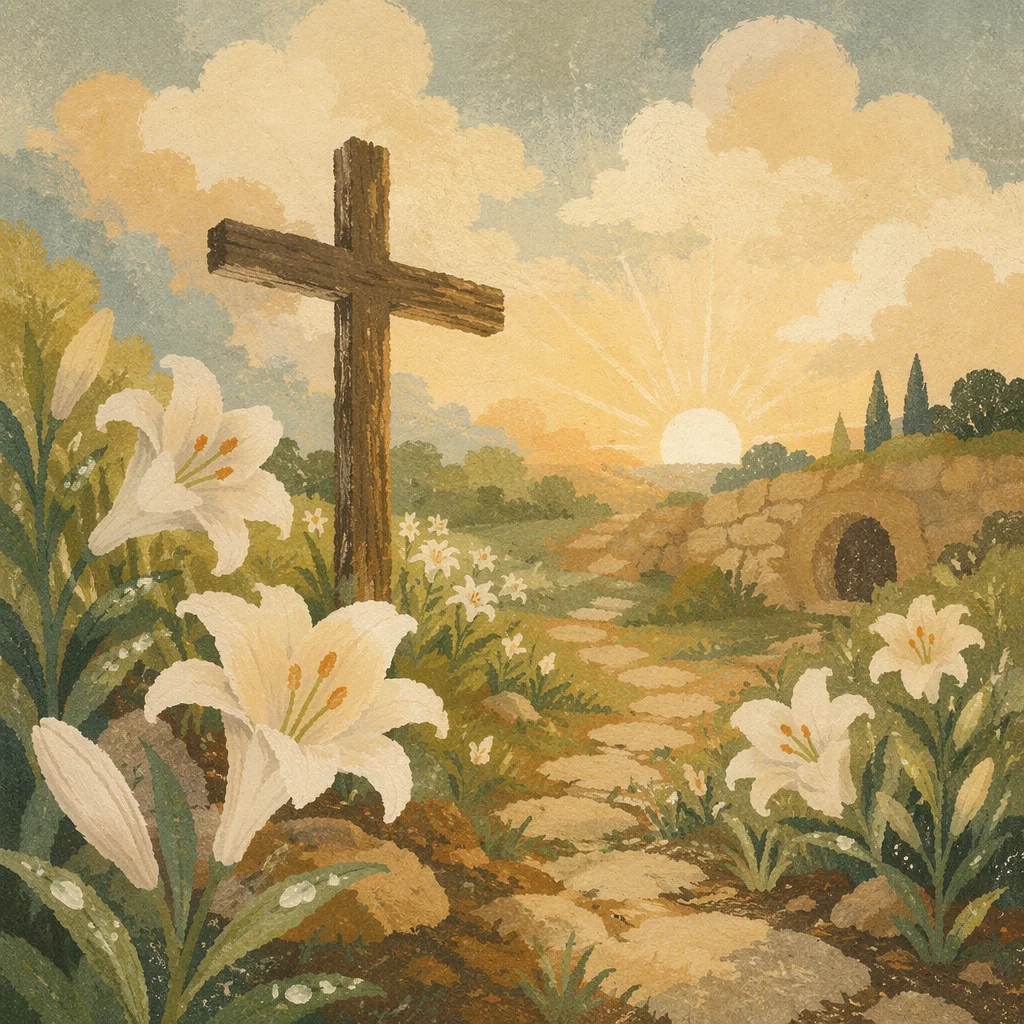 Easter Garden Cross with White Lilies