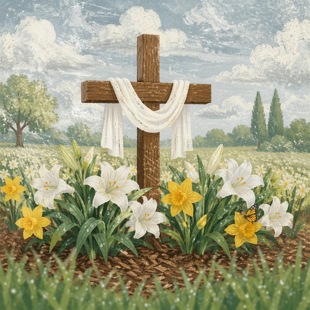 Easter Garden Cross with Lilies and Daffodils