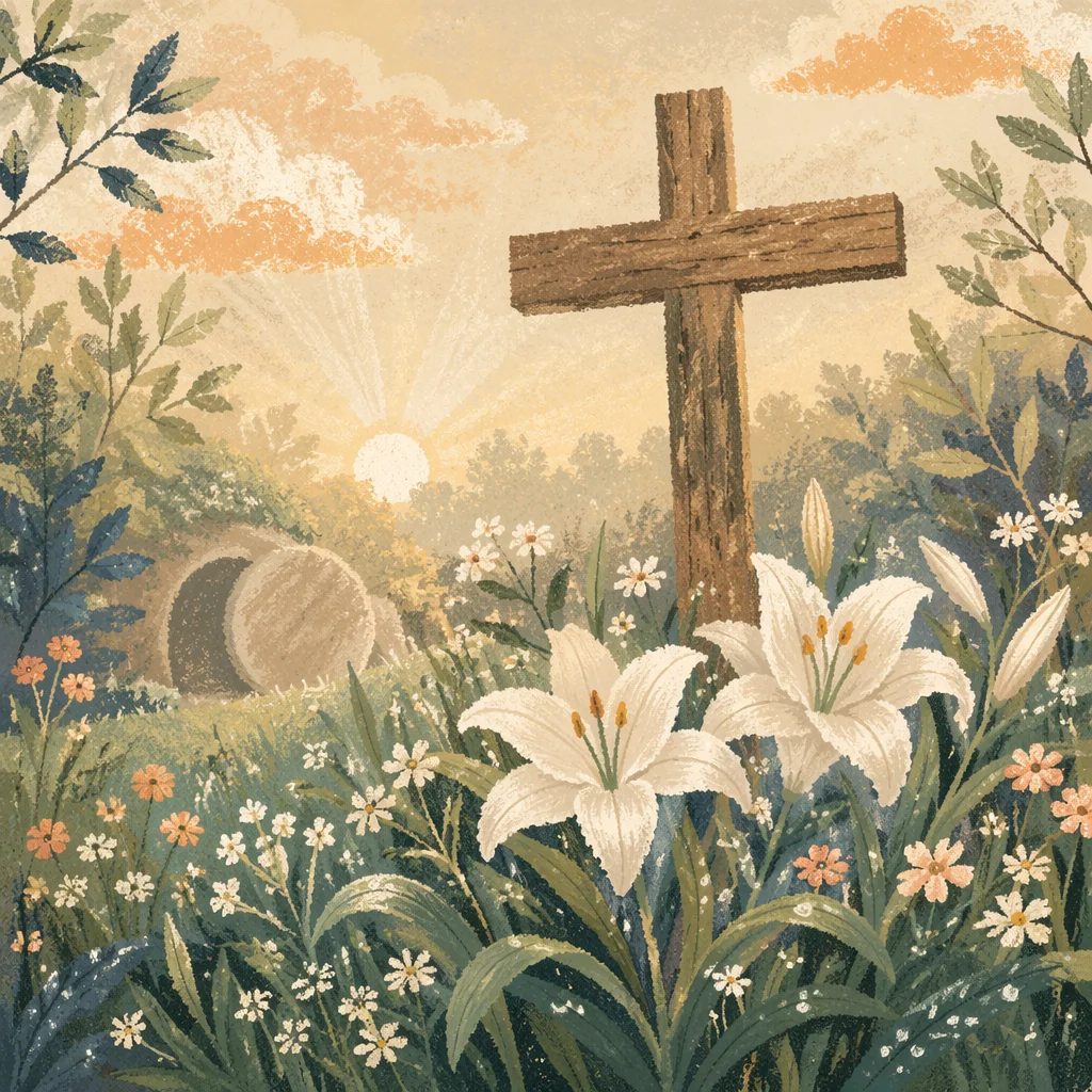 Easter Garden Cross with White Lilies