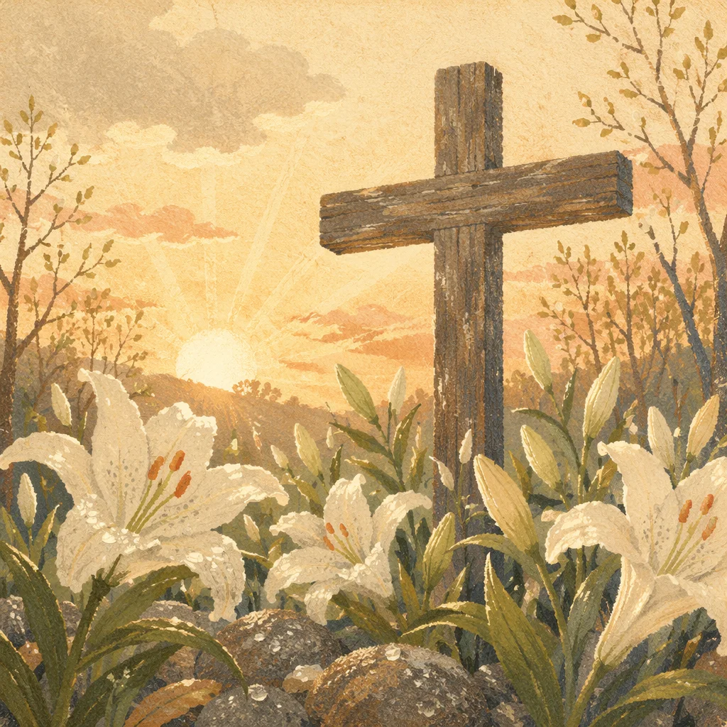 Easter Garden Cross With White Lilies