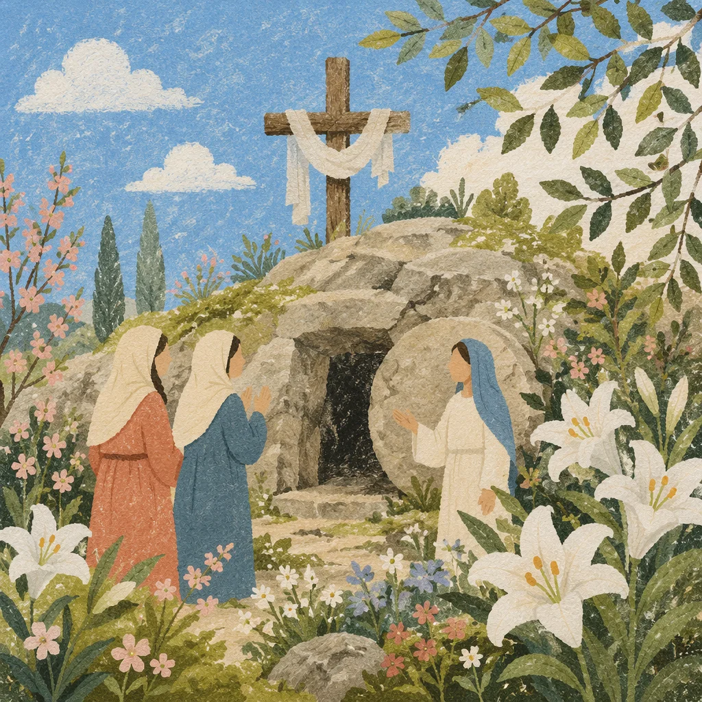 Easter Garden Cross with White Lilies
