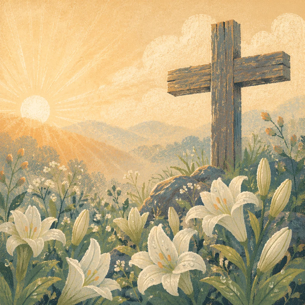 Easter Garden Cross with White Lilies
