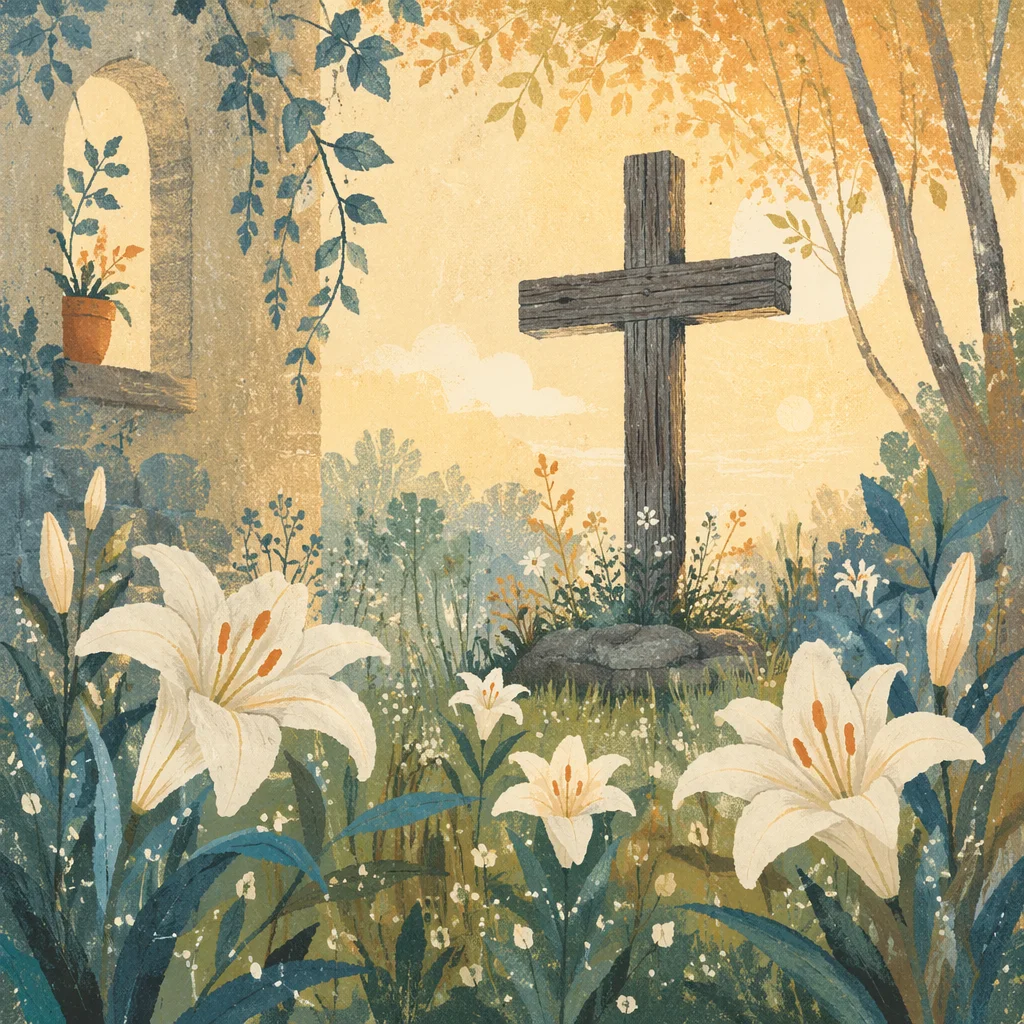 Easter Garden Cross with White Lilies