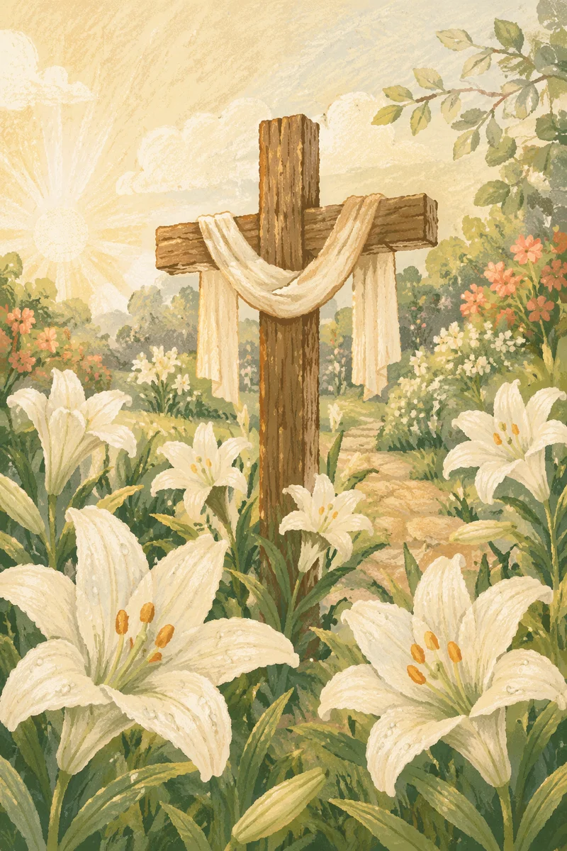 Easter Garden Cross With White Lilies