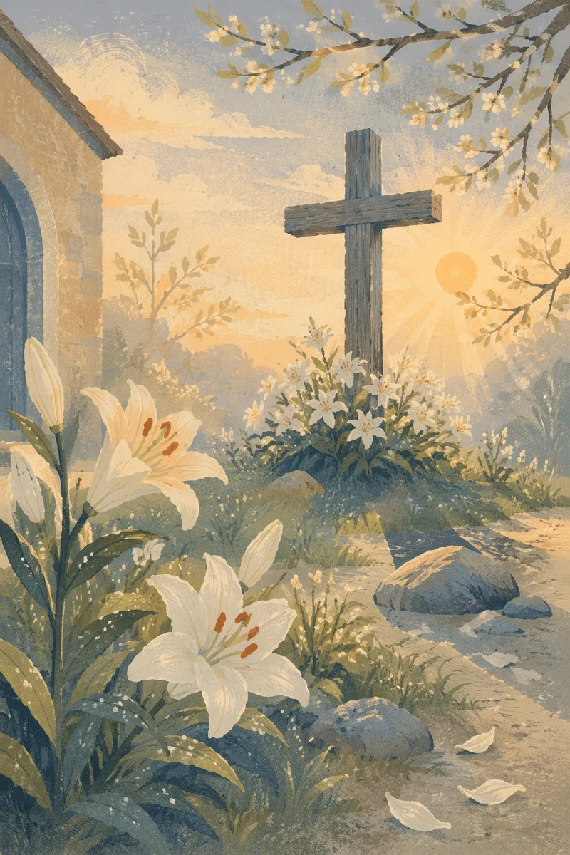 Easter Garden Cross with White Lilies
