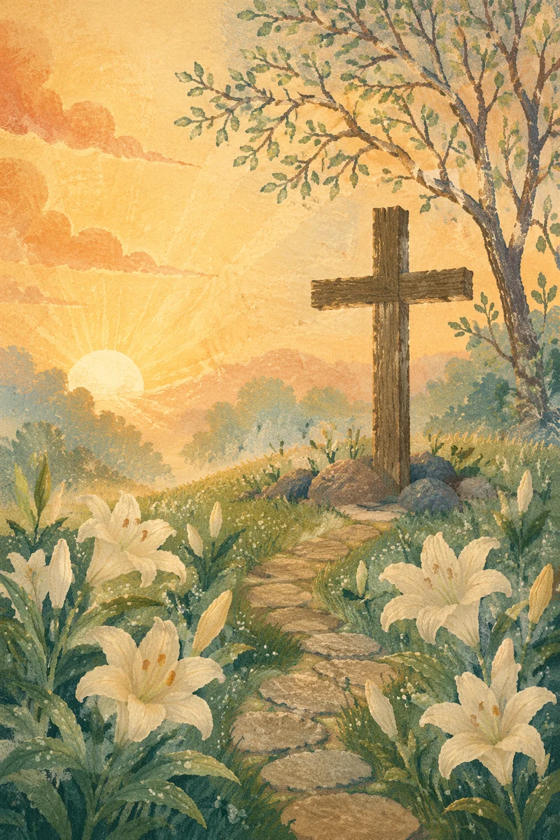 Easter Garden Cross with White Lilies
