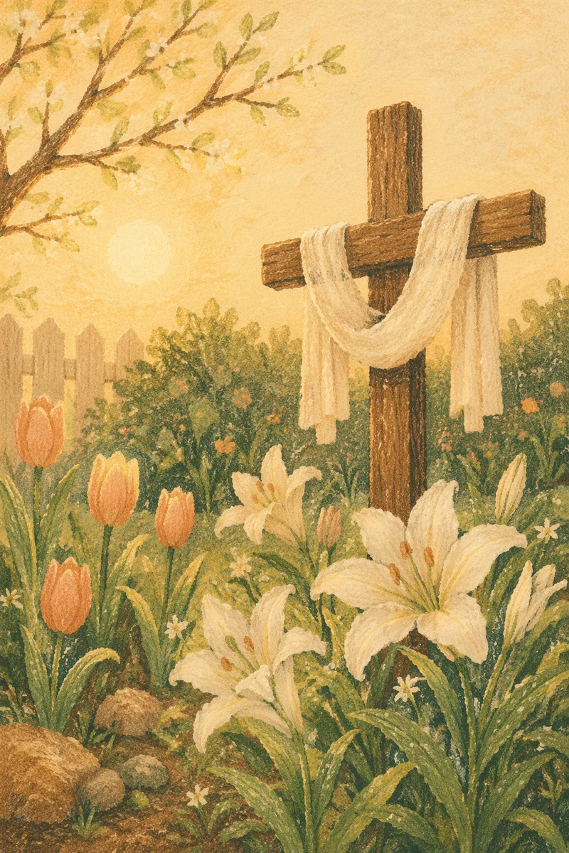 Easter Garden Cross with White Lilies