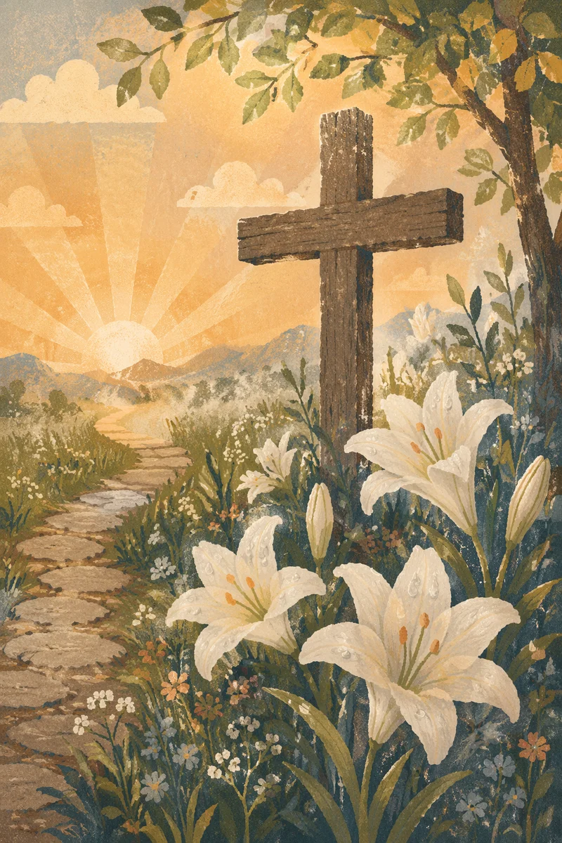 Easter Garden Cross With White Lilies