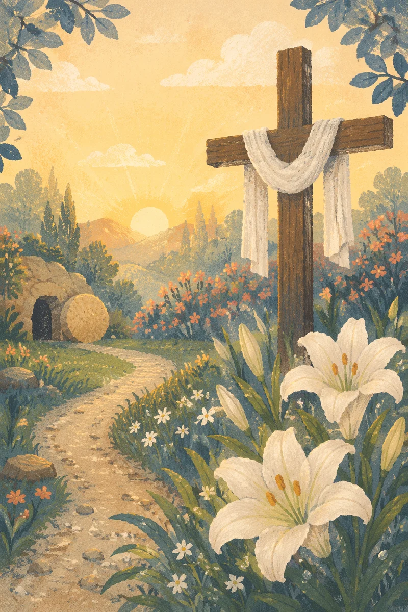 Easter Garden Cross with White Lilies