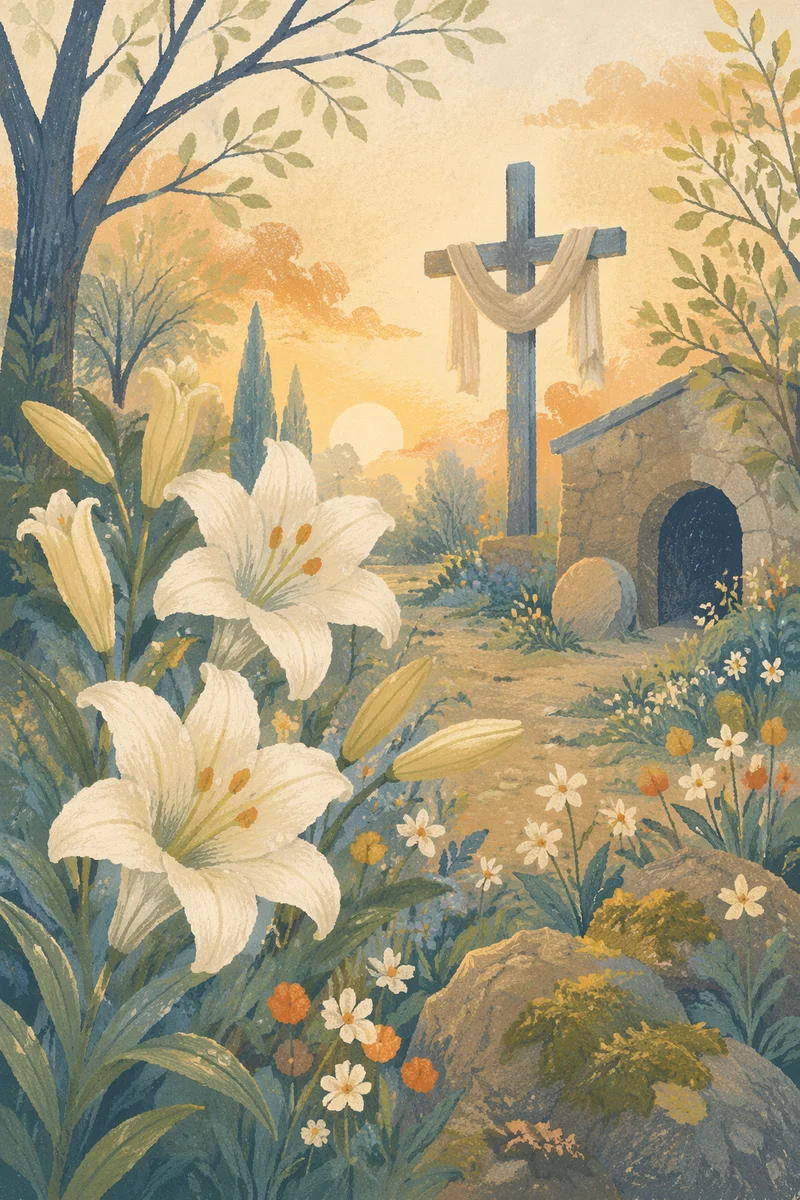 Easter Garden Cross with White Lilies