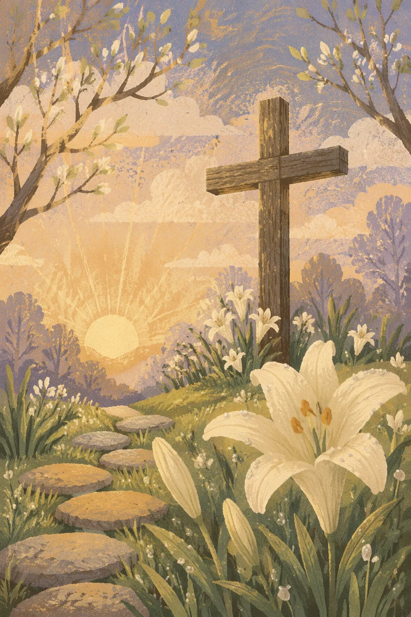 Easter Garden Cross with White Lilies