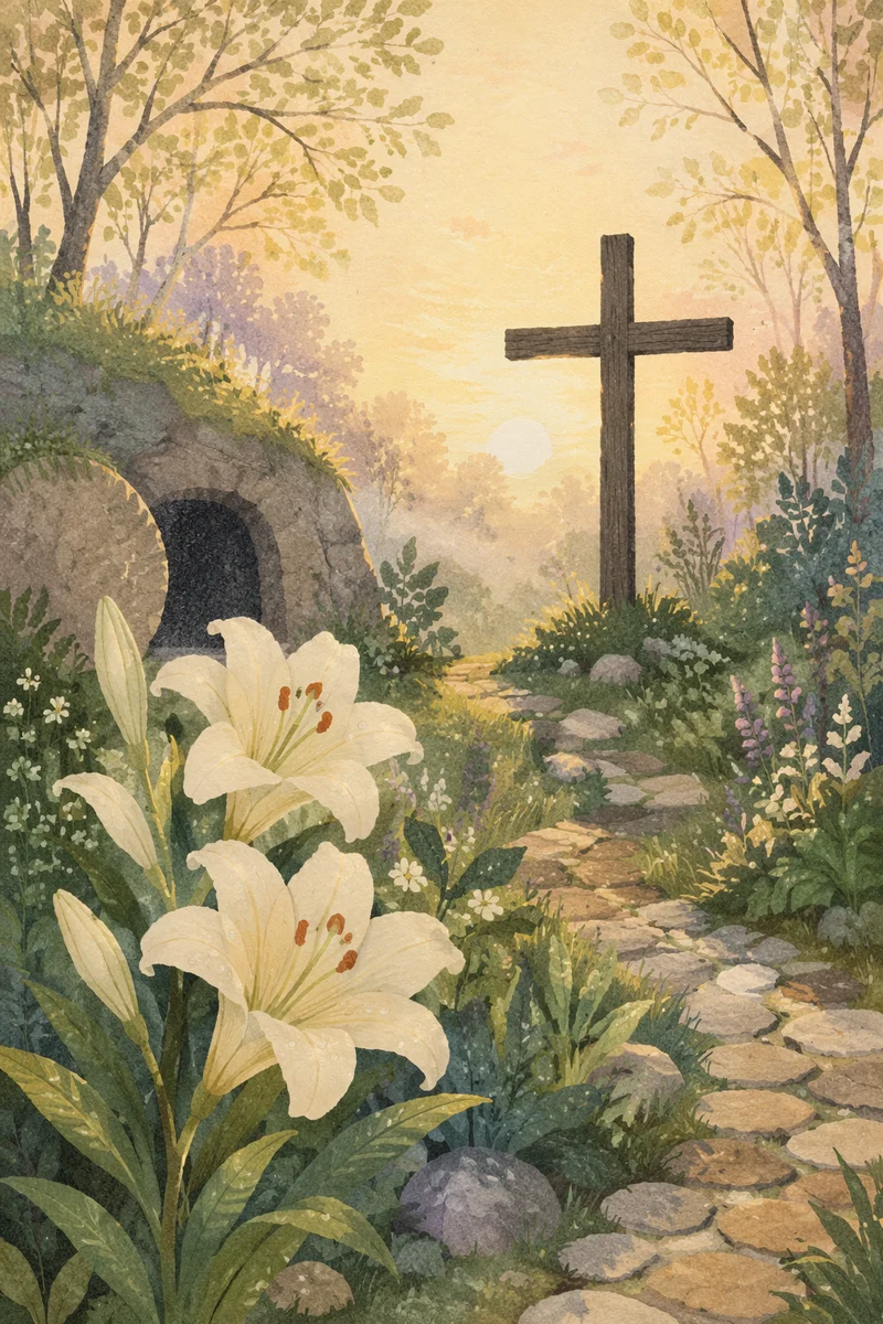 Easter Garden Cross With White Lilies