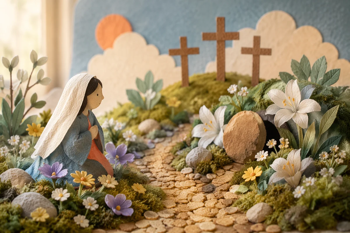 Easter Garden Path to Wooden Crosses