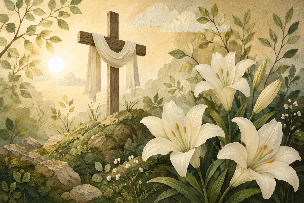 Easter Garden Cross with White Lilies