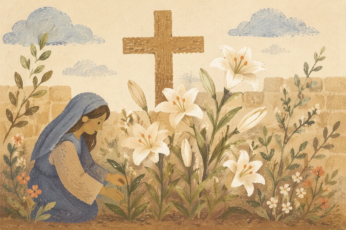 Easter Garden Lilies with Wooden Cross