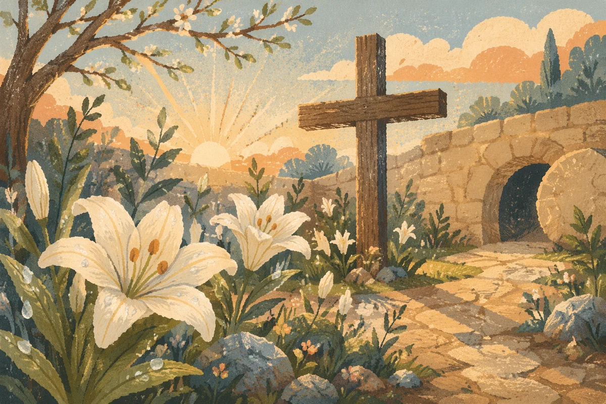 Easter Garden Cross with White Lilies