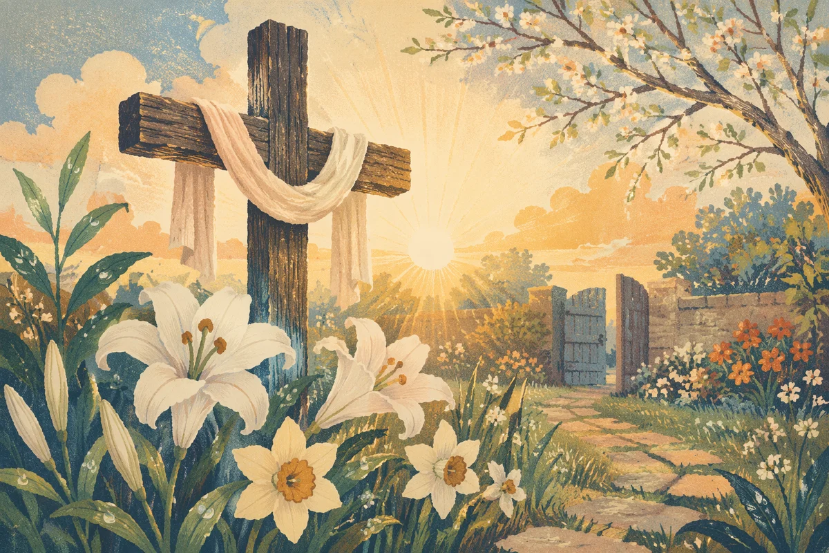 Easter Garden Cross with White Lilies