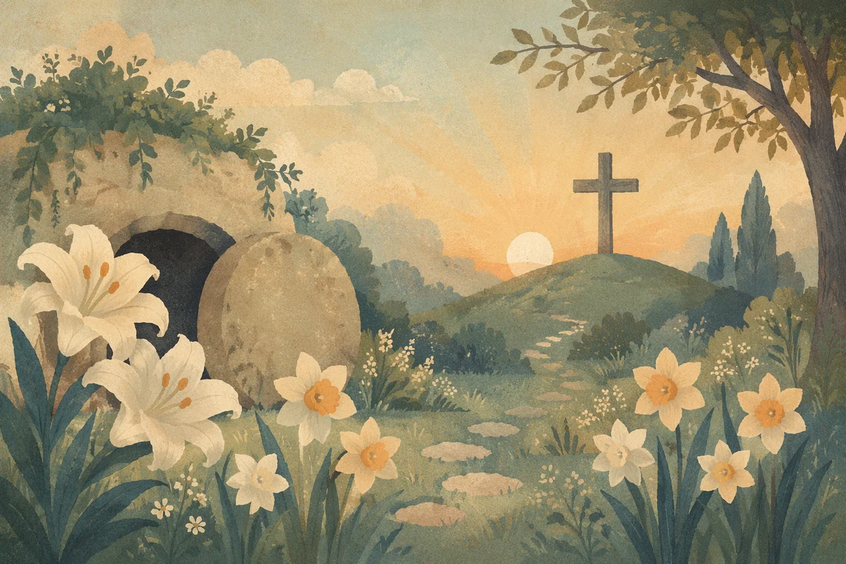 Easter Garden Cross with White Lilies