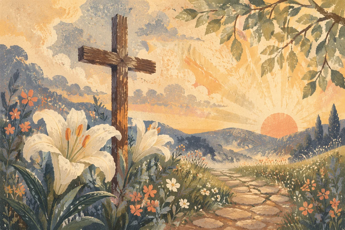 Easter Garden Cross with White Lilies
