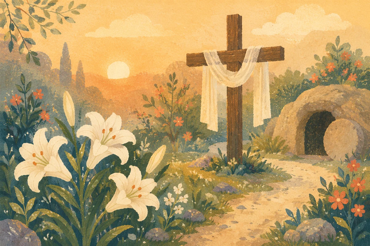Easter Garden Cross with White Lilies