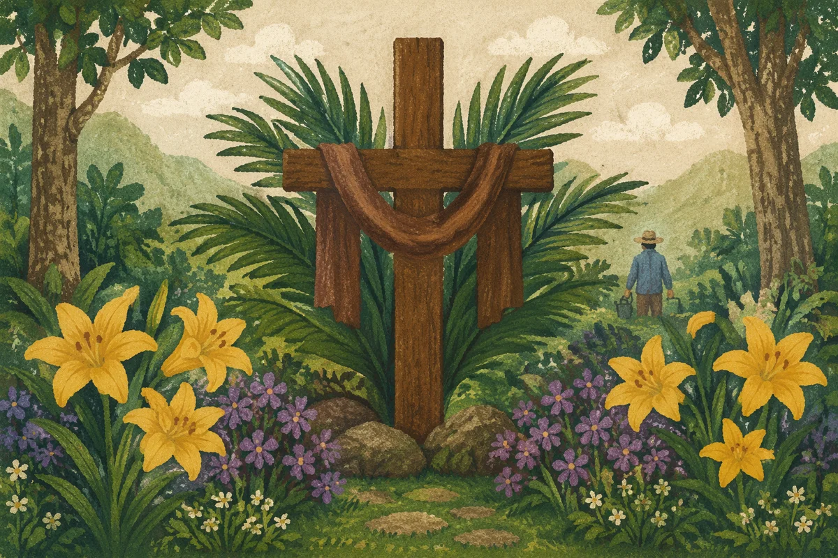Easter Garden Cross with Lilies