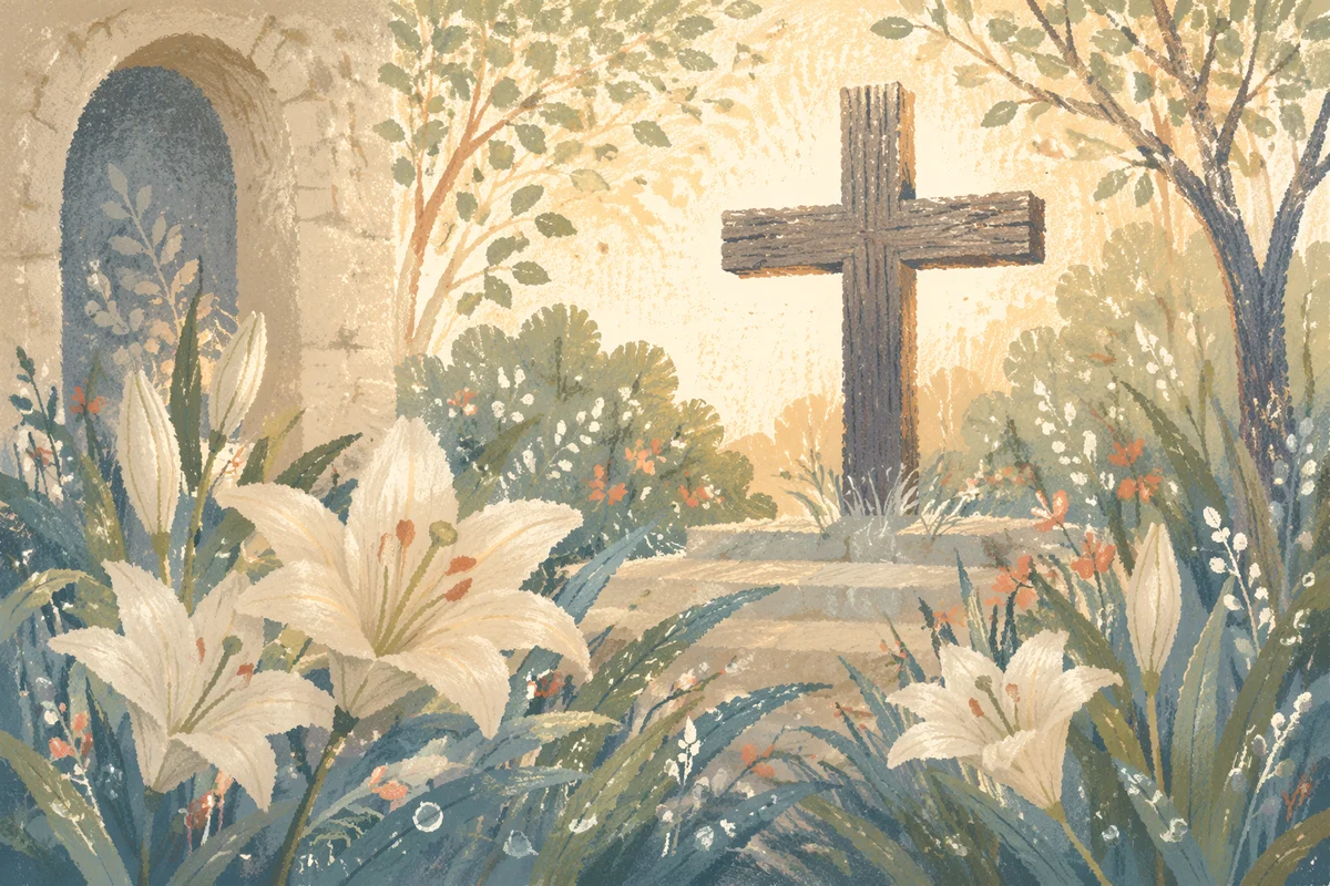 Easter Garden Cross with White Lilies