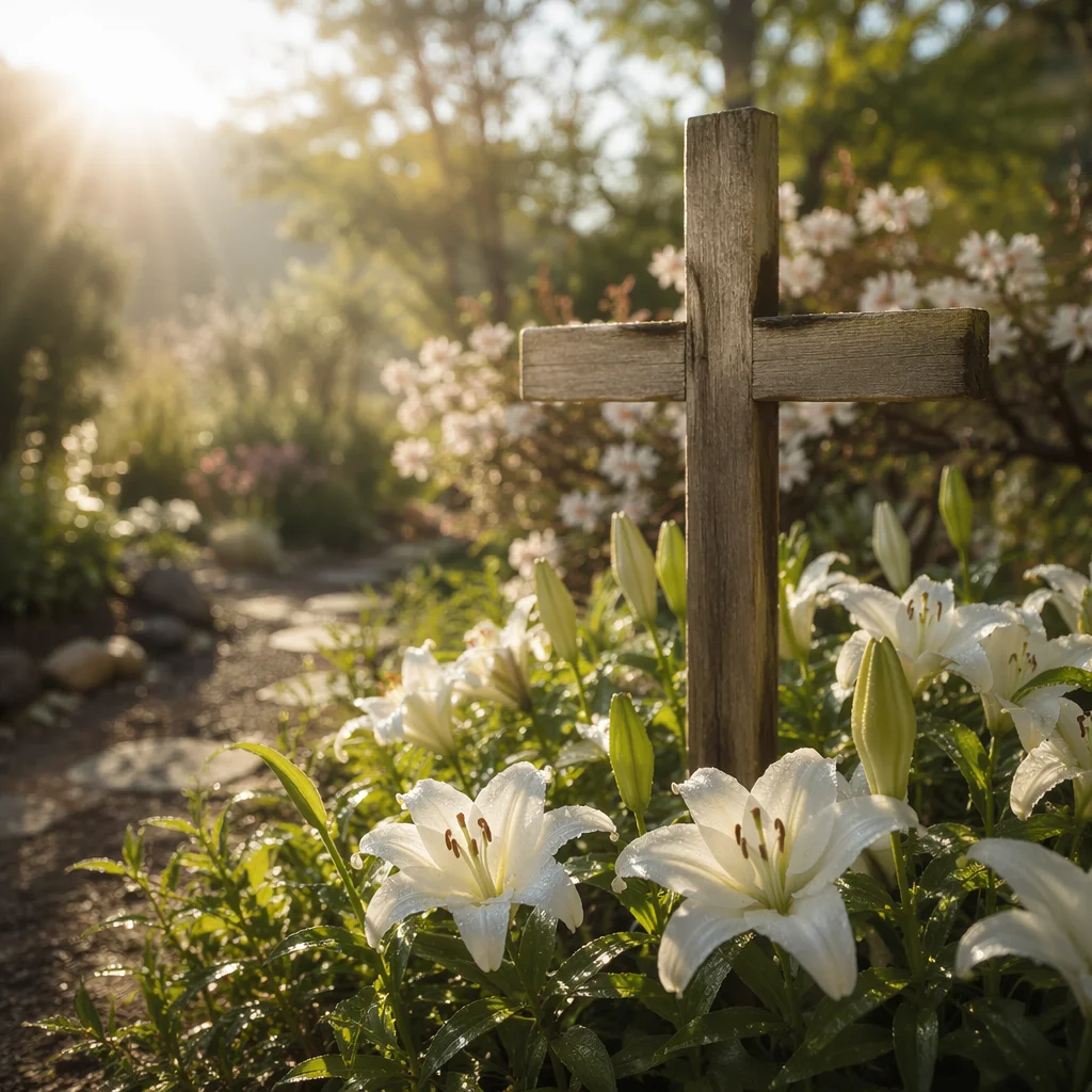 Easter Garden Cross with White Lilies