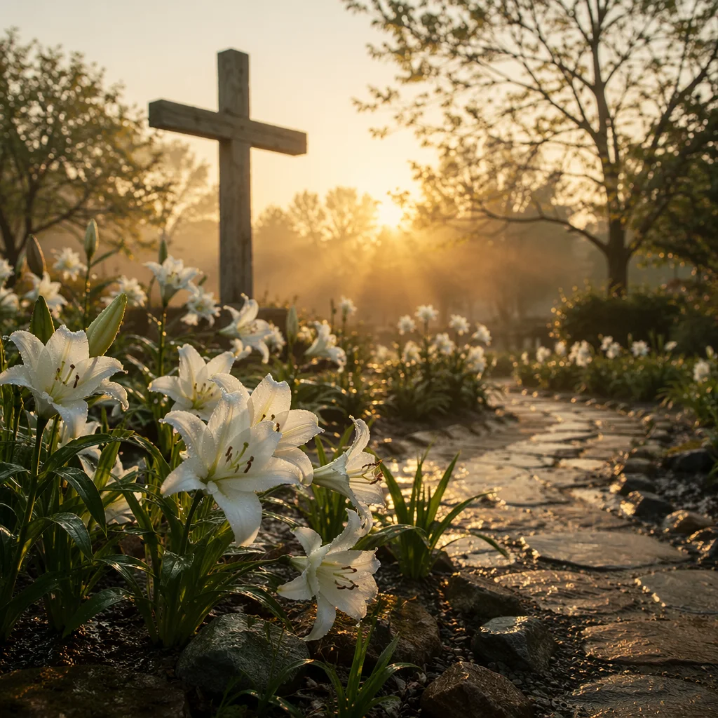 Easter Garden Cross With White Lilies