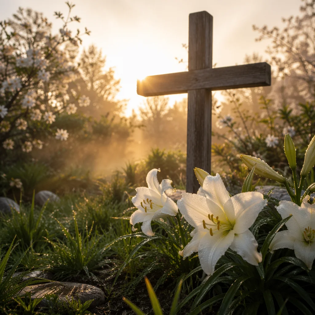 Easter Garden Cross With White Lilies