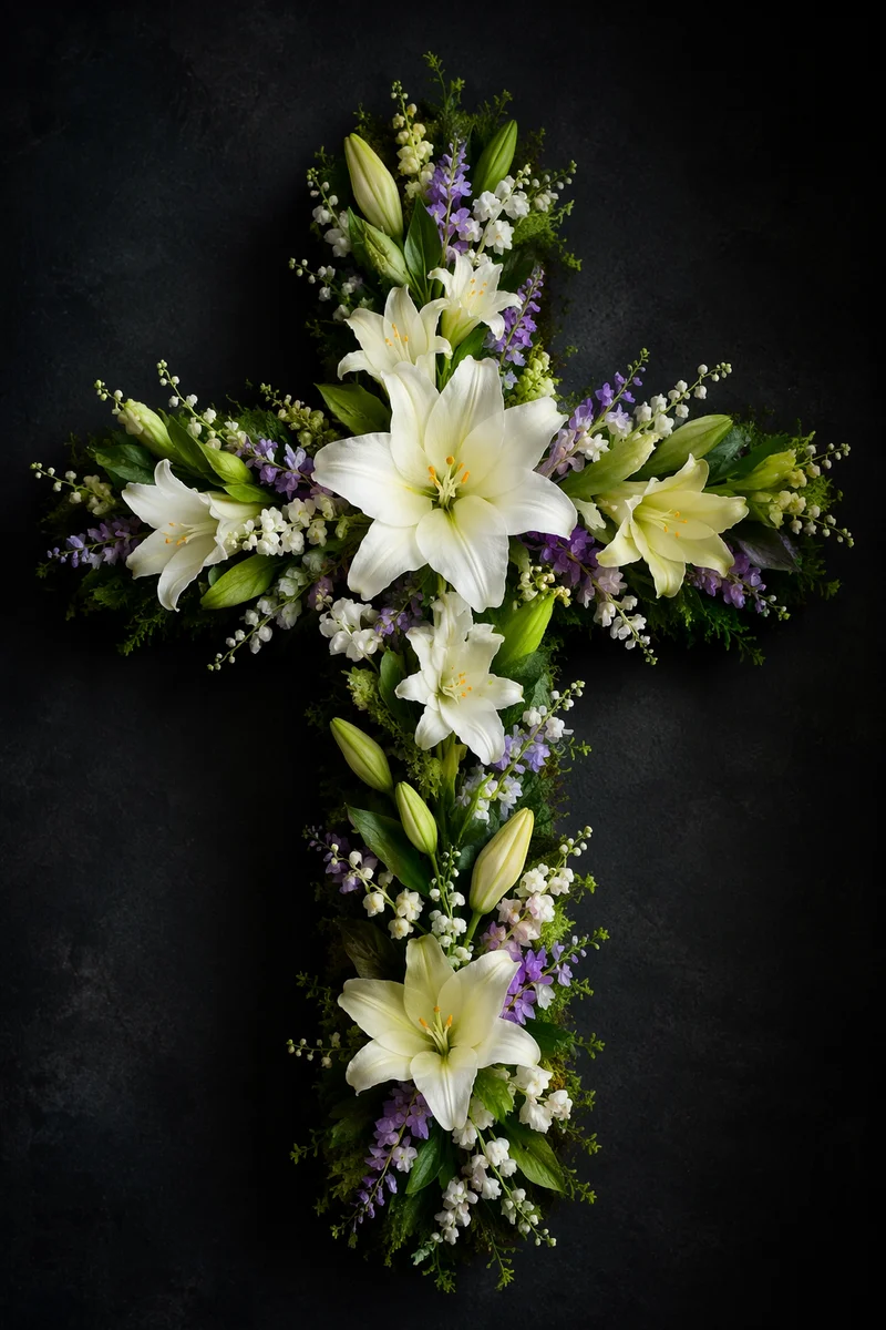 Easter Lily Cross on Charcoal Background