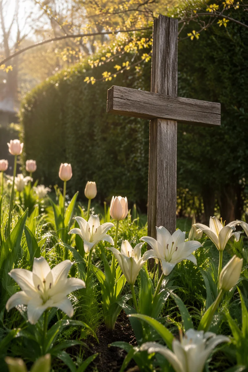 Easter Garden Cross with White Lilies