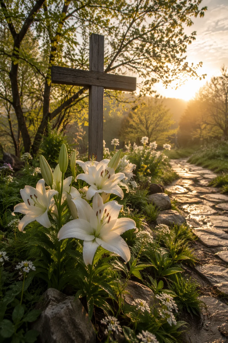 Easter Garden Cross with White Lilies