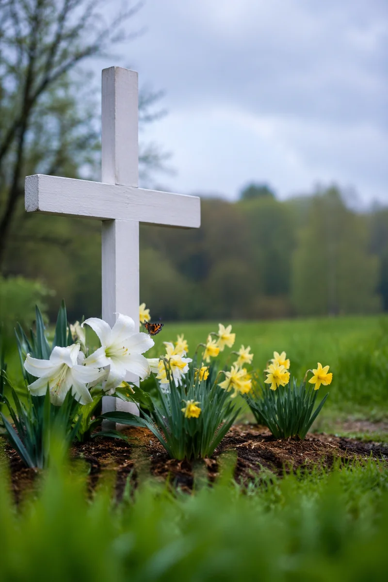 Easter Garden Cross with Lilies and Daffodils