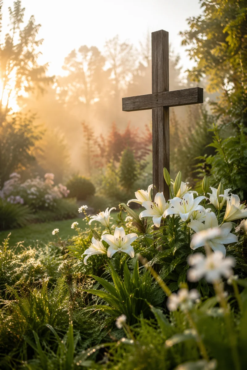 Easter Garden Cross with White Lilies