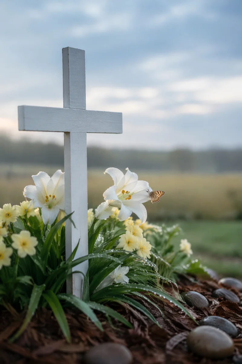 Easter Garden Cross with White Lilies