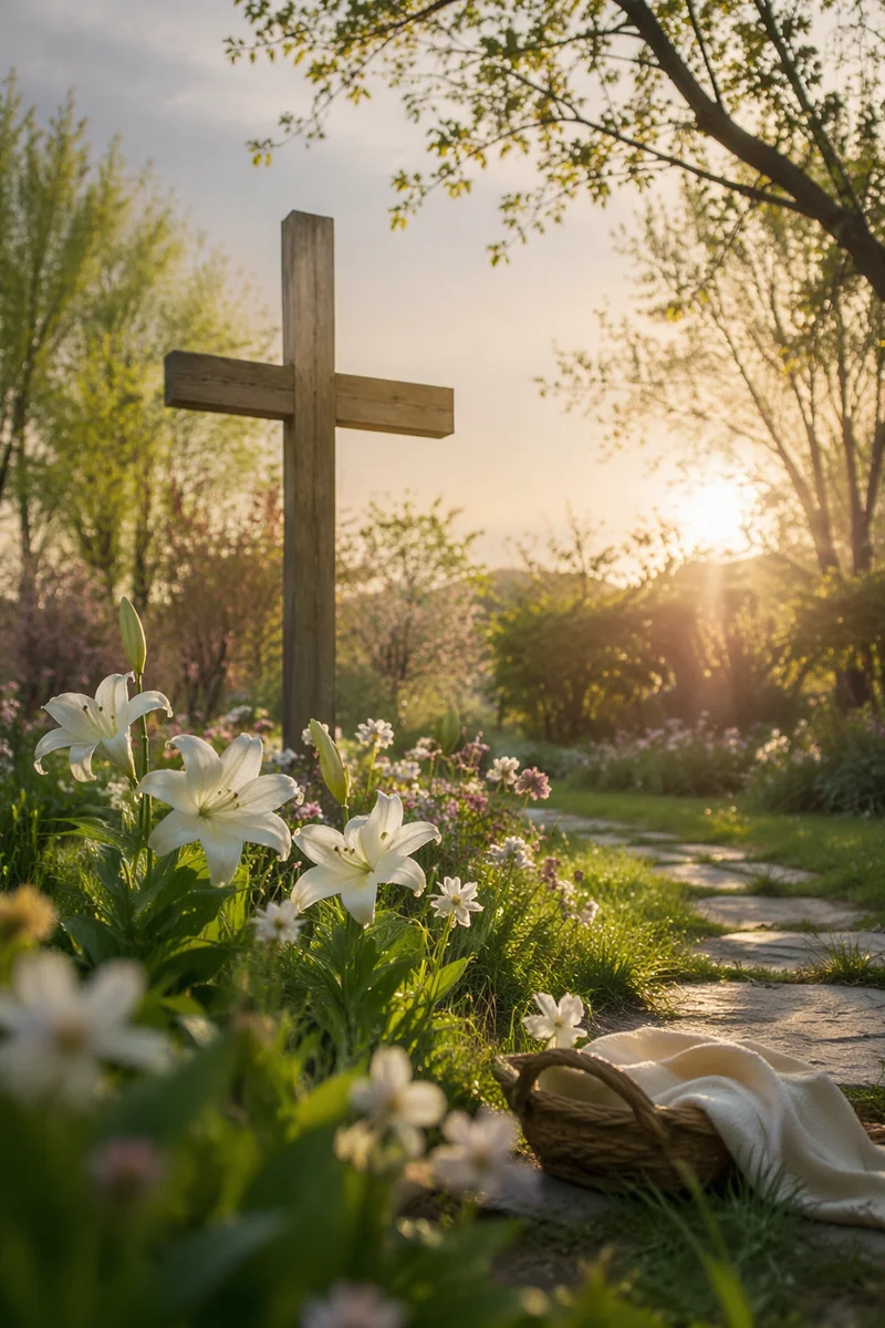 Easter Garden Cross with White Lilies